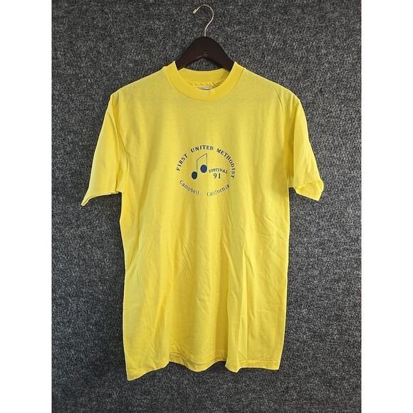 Vtg 90s Hanes Fifty-Fifty Campbell California Single Stitch T-shirt L Methodist - Picture 1 of 8